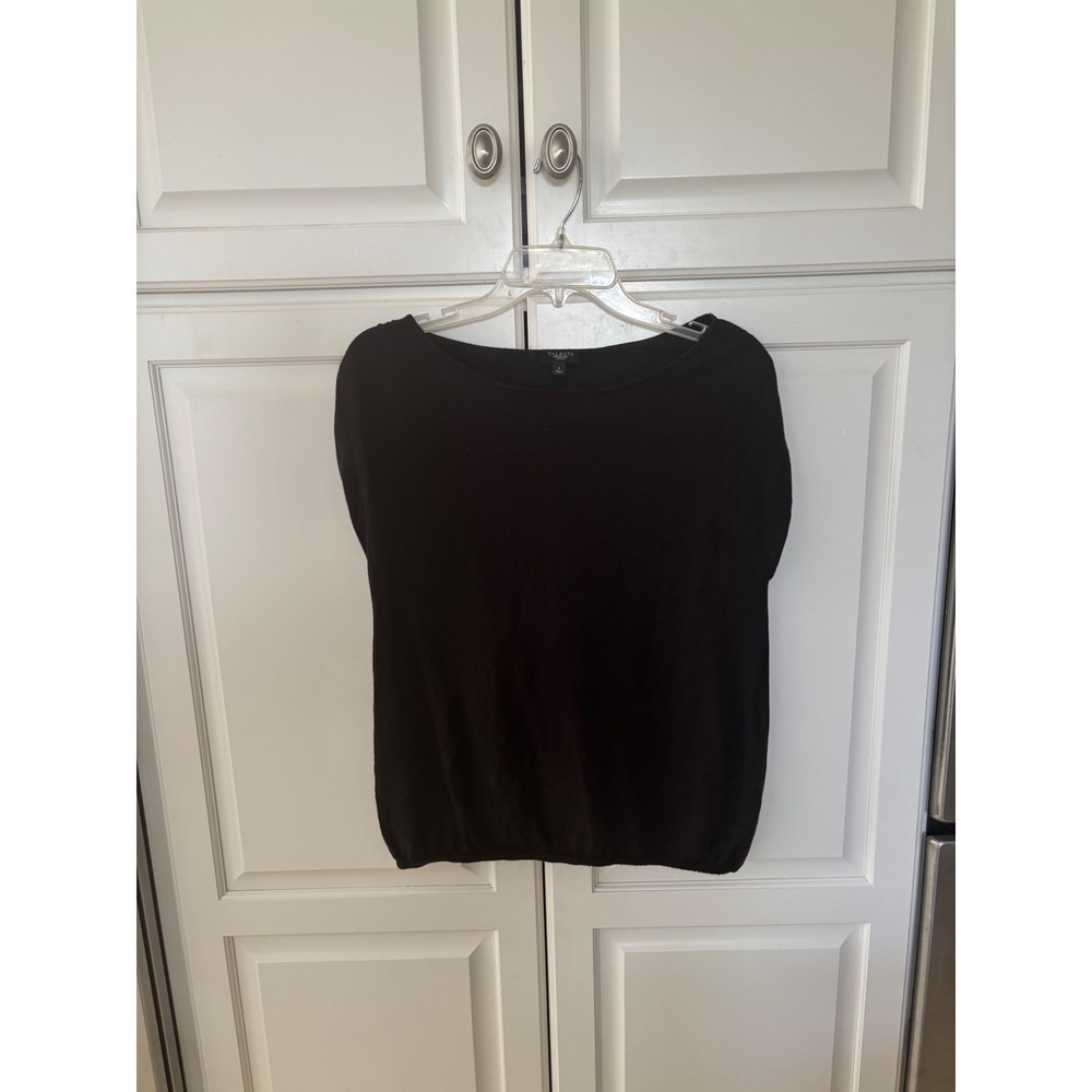 Talbots Petites Black Short Sleeve Bubble Hem Knit Top Boat Neck Small S